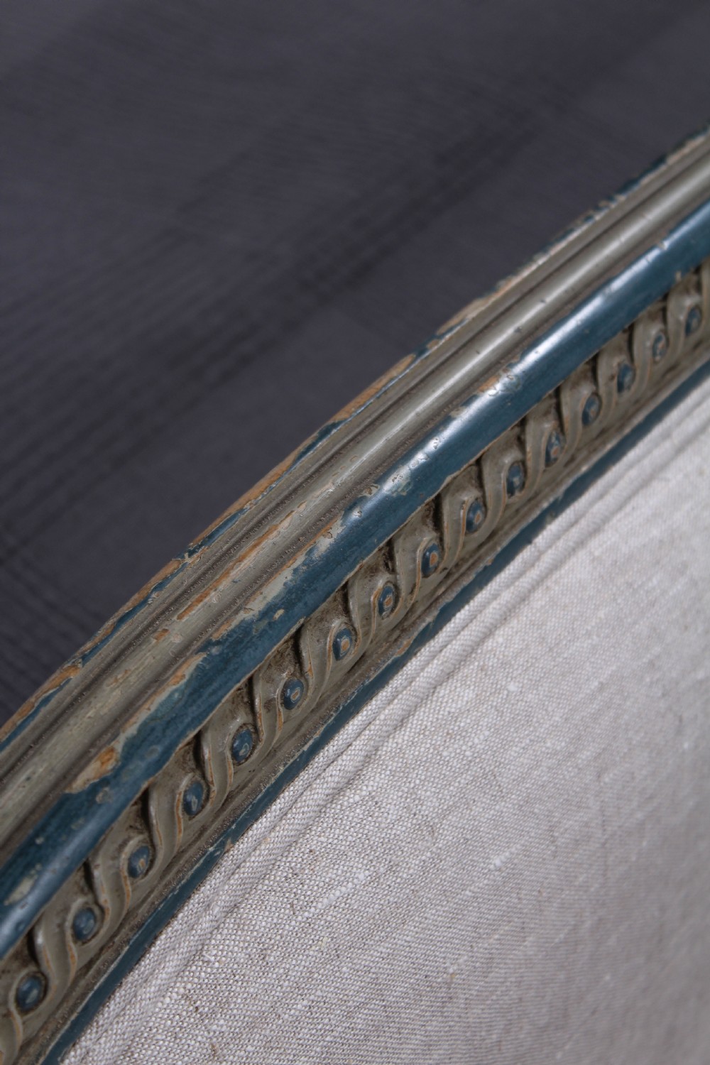 Attractive French upholstered king size bed with carved frame  View VI