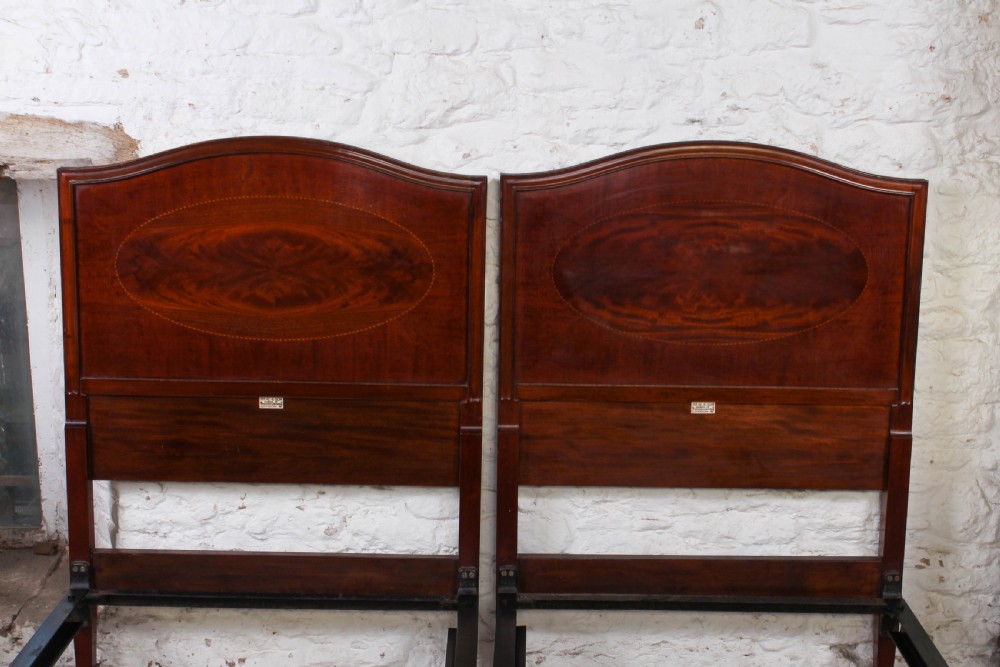 Pair of Edwardian mahogany single beds by Heals (can be joined)  View III