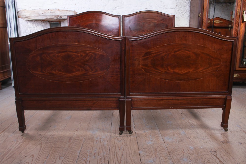 Pair of Edwardian mahogany single beds by Heals (can be joined)  View IV