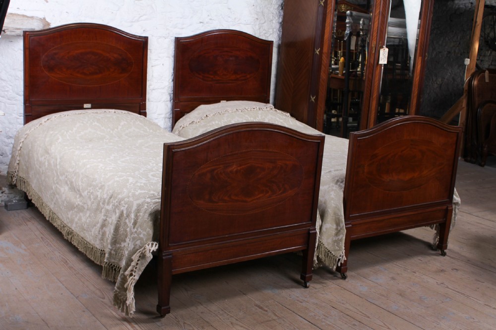 Pair of Edwardian mahogany single beds by Heals (can be joined)  View VI