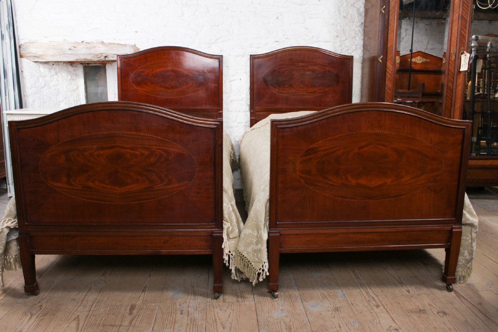 Pair of Edwardian mahogany single beds by Heals (can be joined)  View VII