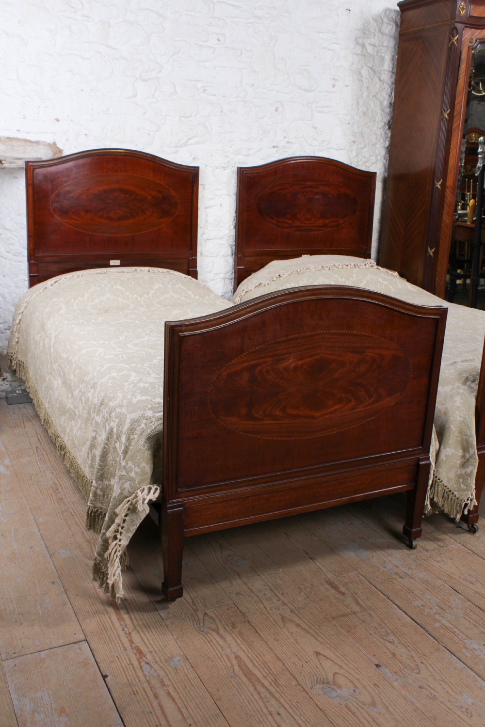 Pair of Edwardian mahogany single beds by Heals (can be joined)  View VIII