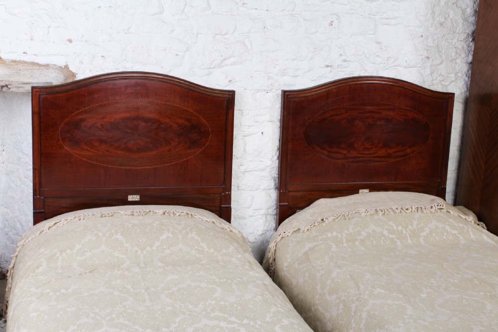 Pair of Edwardian mahogany single beds by Heals (can be joined)  View IX