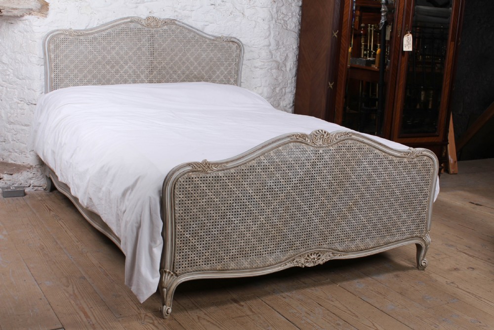 Lovely Louis XV style French painted caned king size bed