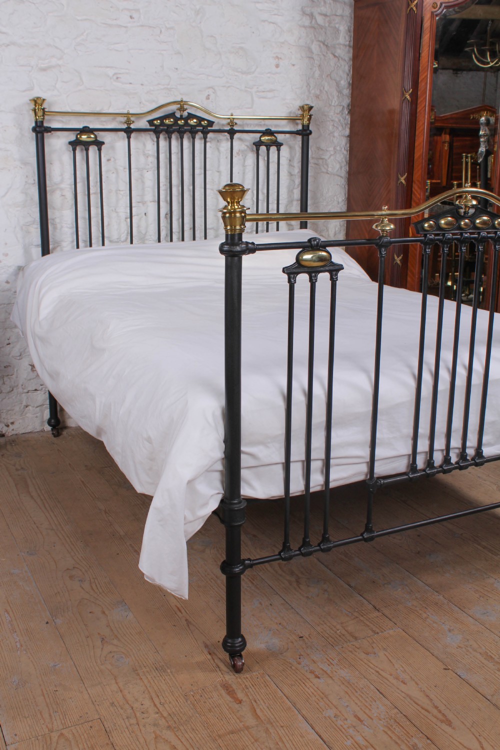 Fabulous Art Noveau style double bed with all original brass View VII