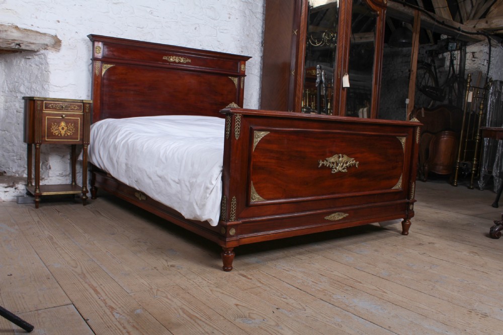 Lovely quality French mahogany double bed with bronze mounts View IX