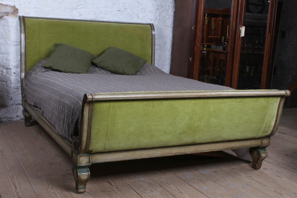 Fabulous early French upholstered king size sleigh bed