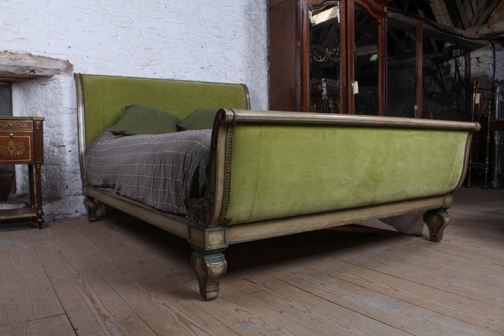 Fabulous early French upholstered king size sleigh bed View VI