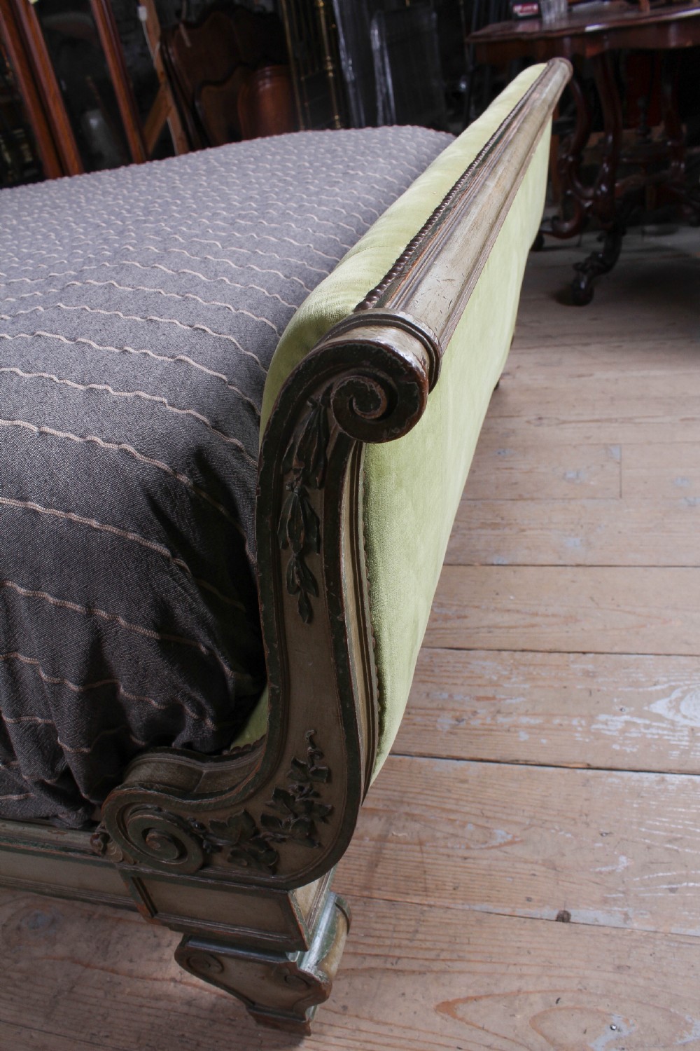 Fabulous early French upholstered king size sleigh bed View VII