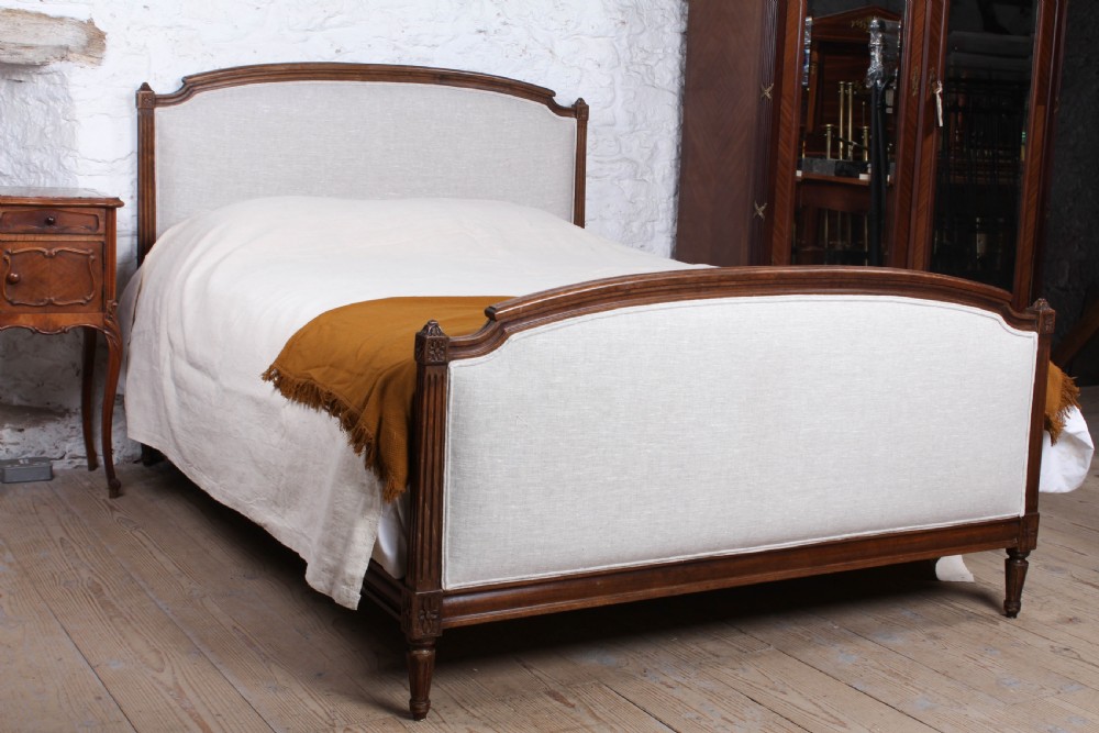 Handsome French simple Empire newly upholstered king size bed