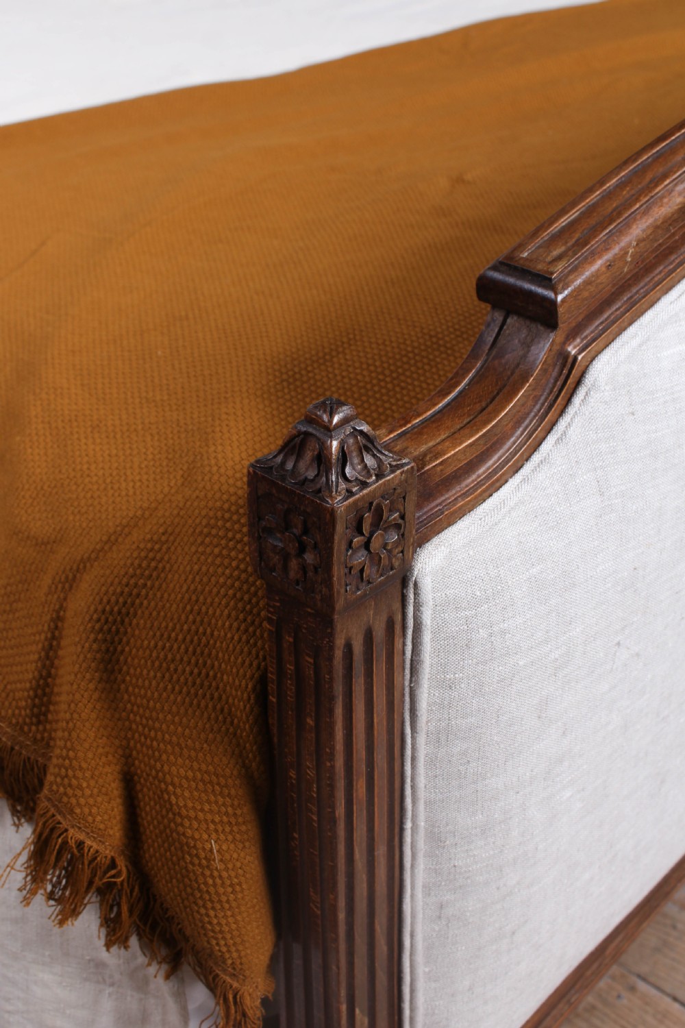 Handsome French simple Empire newly upholstered king size bed View III