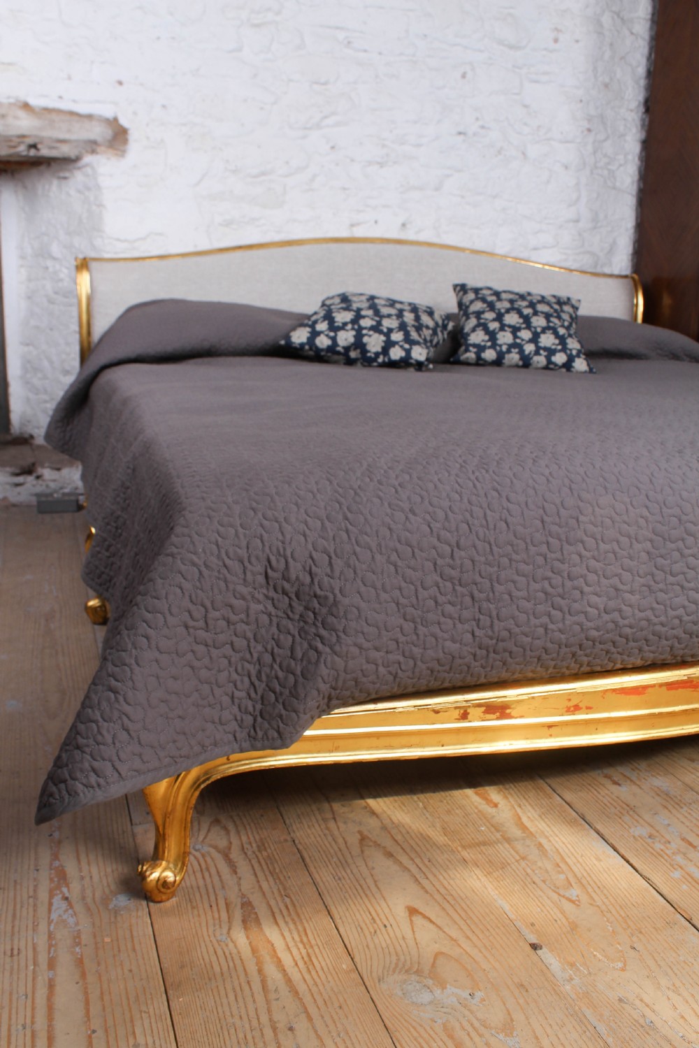Lovely big rare 2 meter wide newly upholstered Lit Bateau style bed View VIII