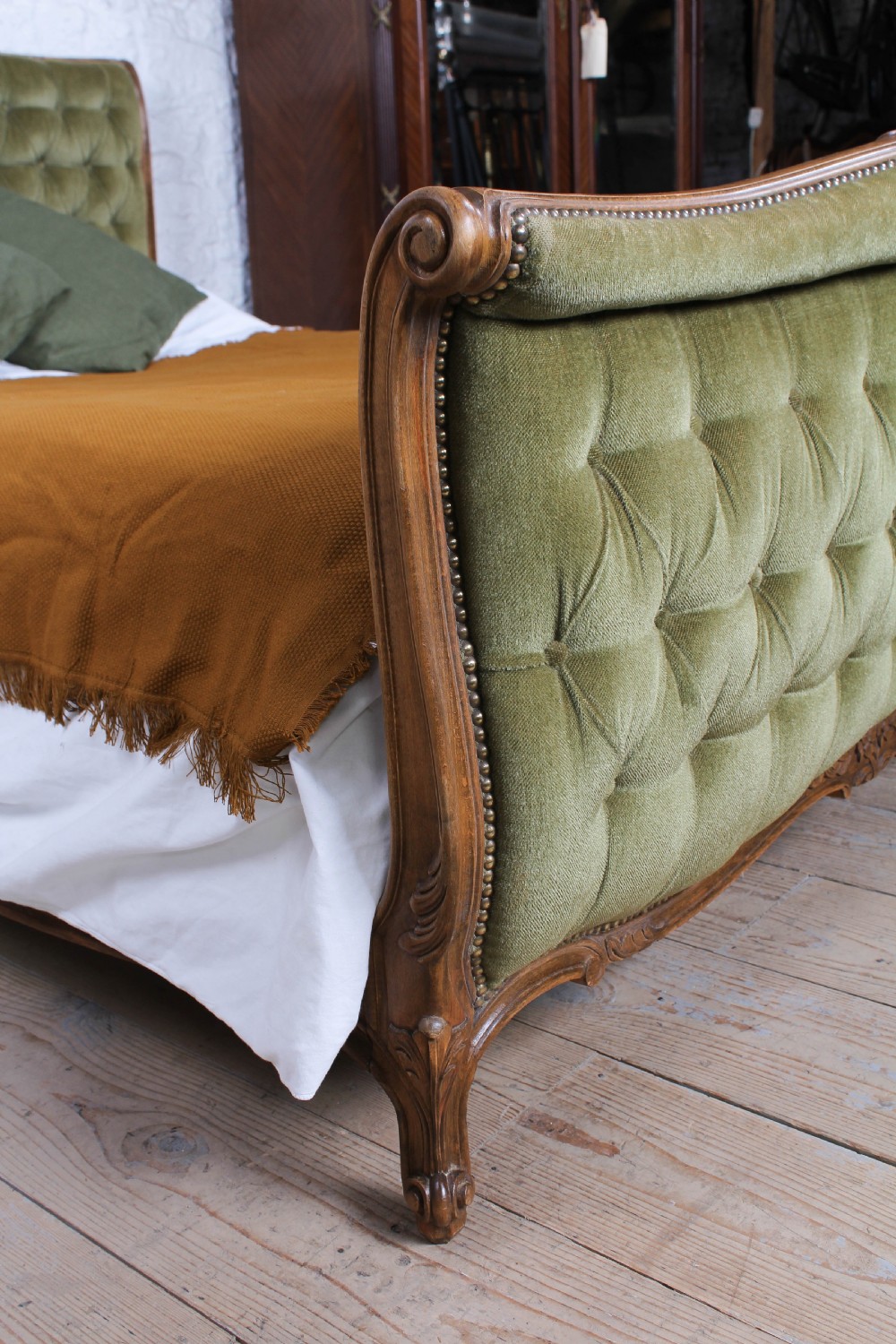 Original French upholstered  Lit Bateau style double bed View II