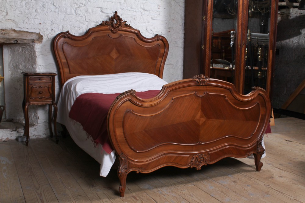 Lovely  quarter veneer Louis XV Style double bed