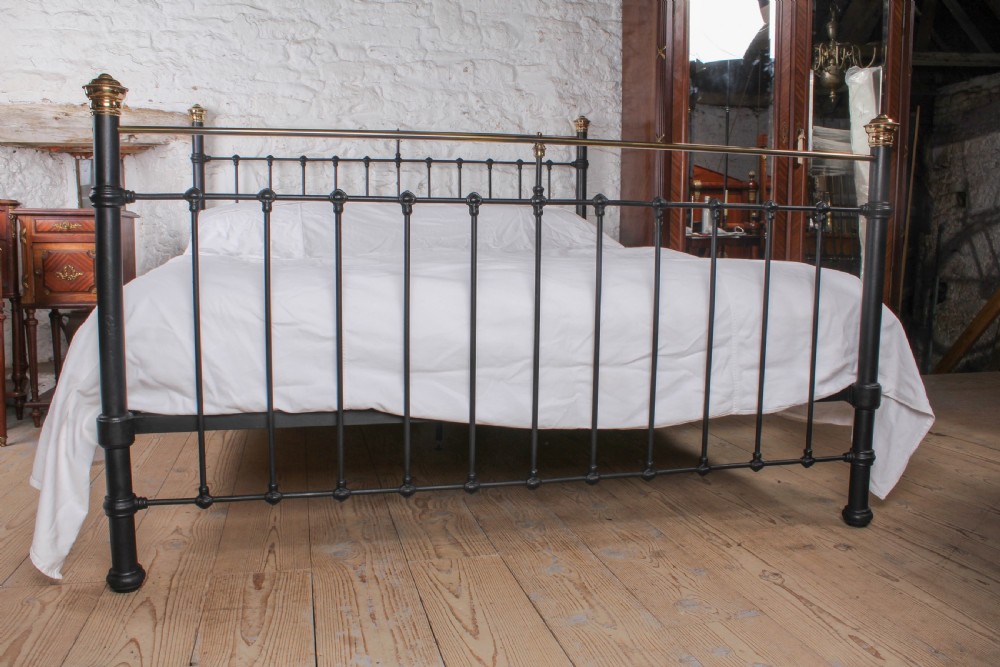 Handsome 6Ft super king size Edwardian black and brass bed View V