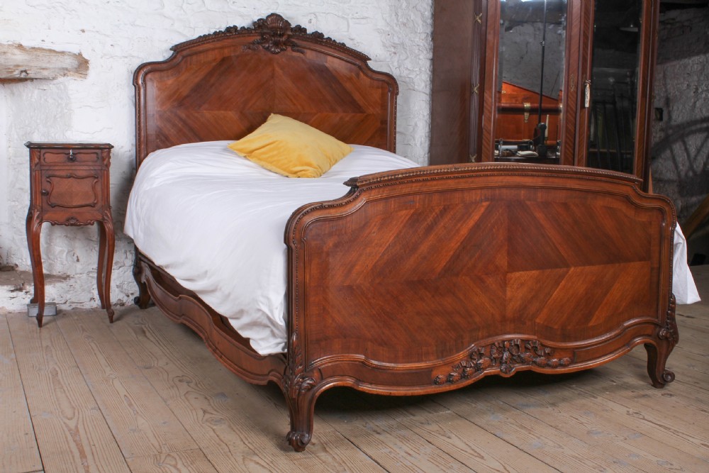 Spectacular walnut Louis XV style king size bed 