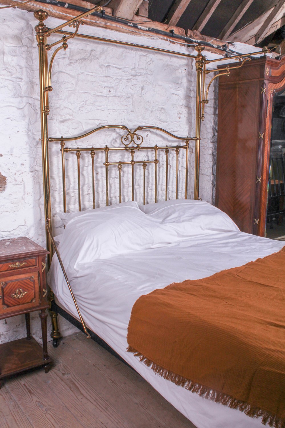 Spectacular Victorian all brass half tester king size bed View XI
