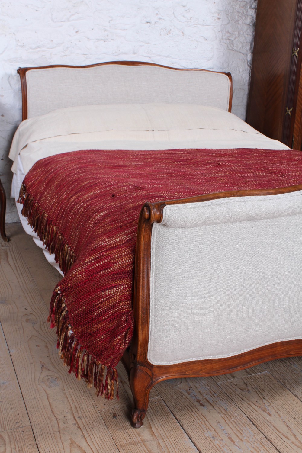 Newly upholstered French Lit Bateau style king size bed  View III