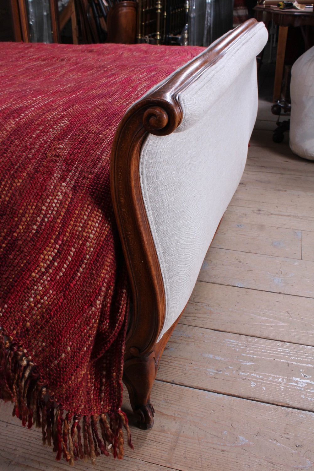 Newly upholstered French Lit Bateau style king size bed  View IV
