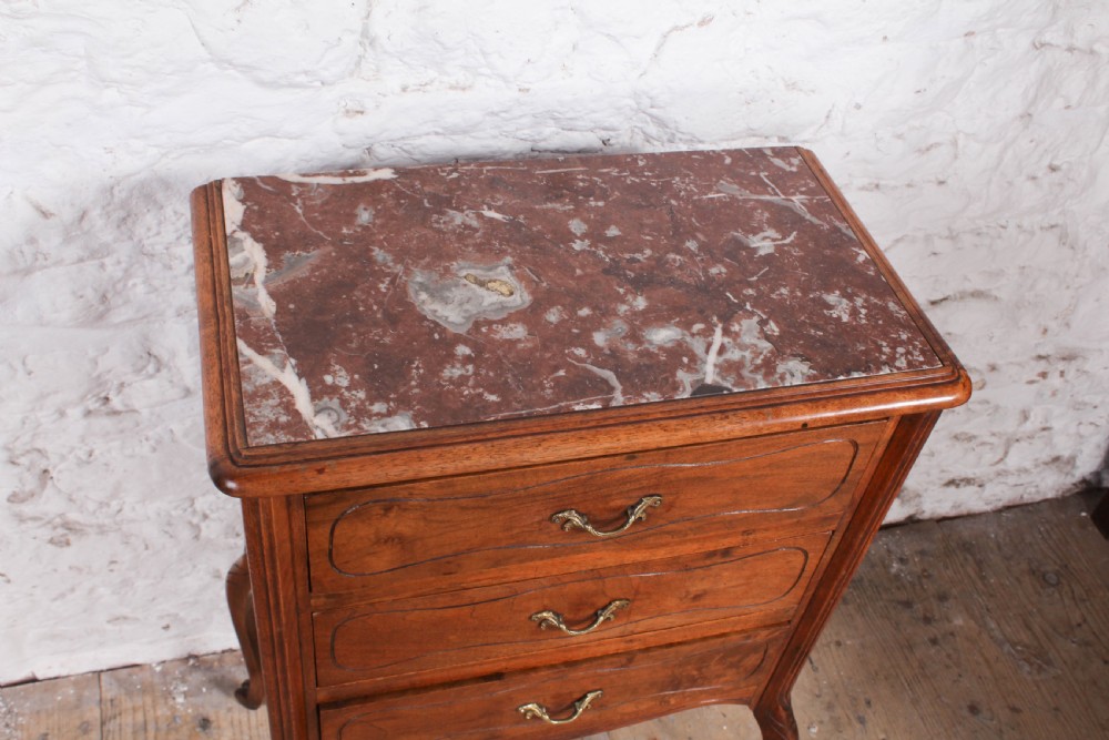Attractive three drawer French walnut Bedside table  View II