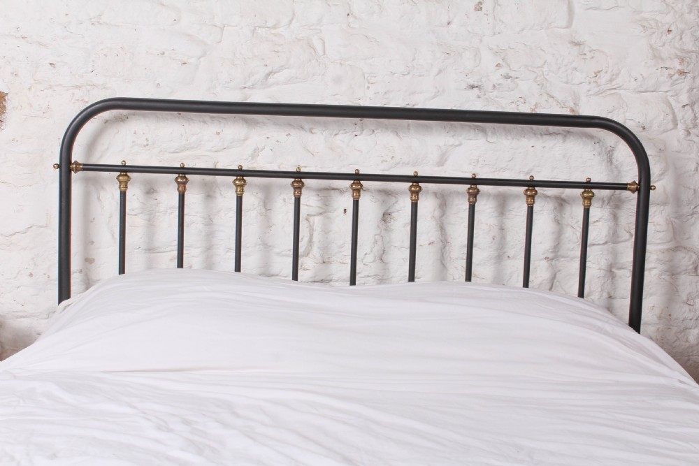Handsome black all iron and brass French king size bed View III
