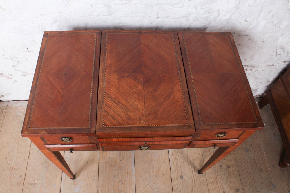 Spectacular French walnut veneer fold out dressing table View II