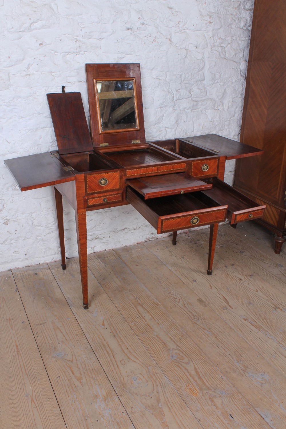 Spectacular French walnut veneer fold out dressing table View IV