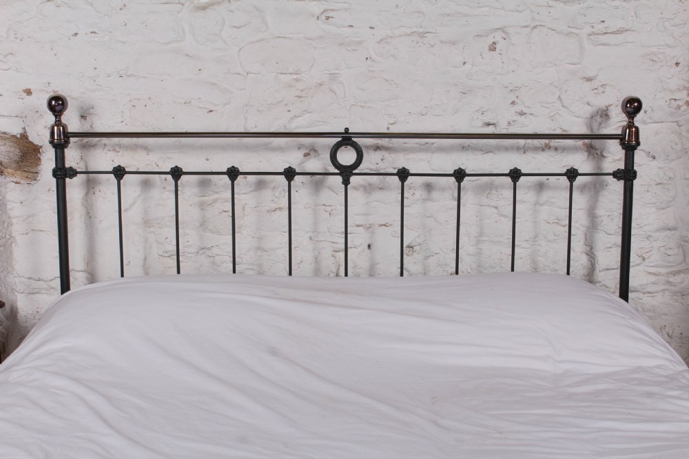 Classic Edwardian King size black and Brass Bed.  View IV
