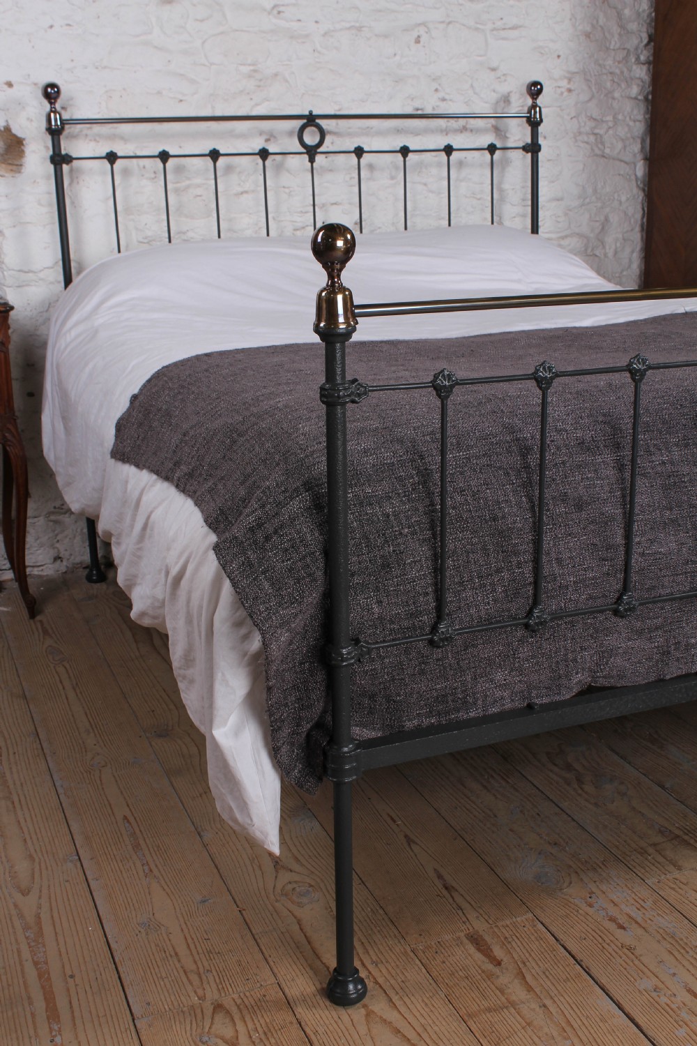 Classic Edwardian King size black and Brass Bed.  View VII