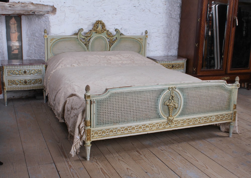 Impressive King size Caned  Louis XVI style king size bed and matching bedsides 