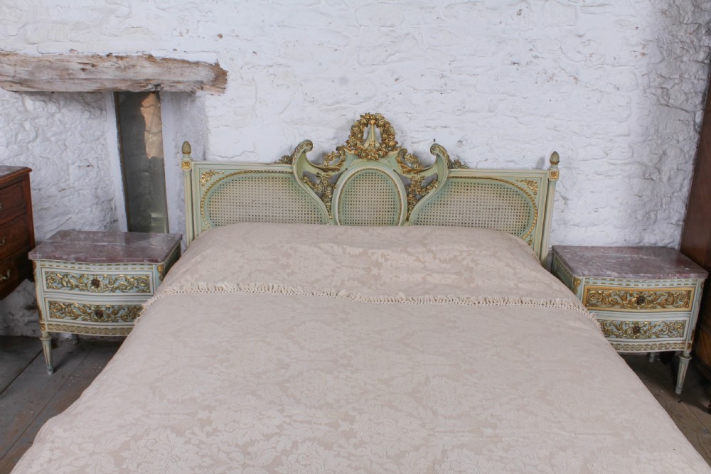 Impressive King size Caned  Louis XVI style king size bed and matching bedsides  View II