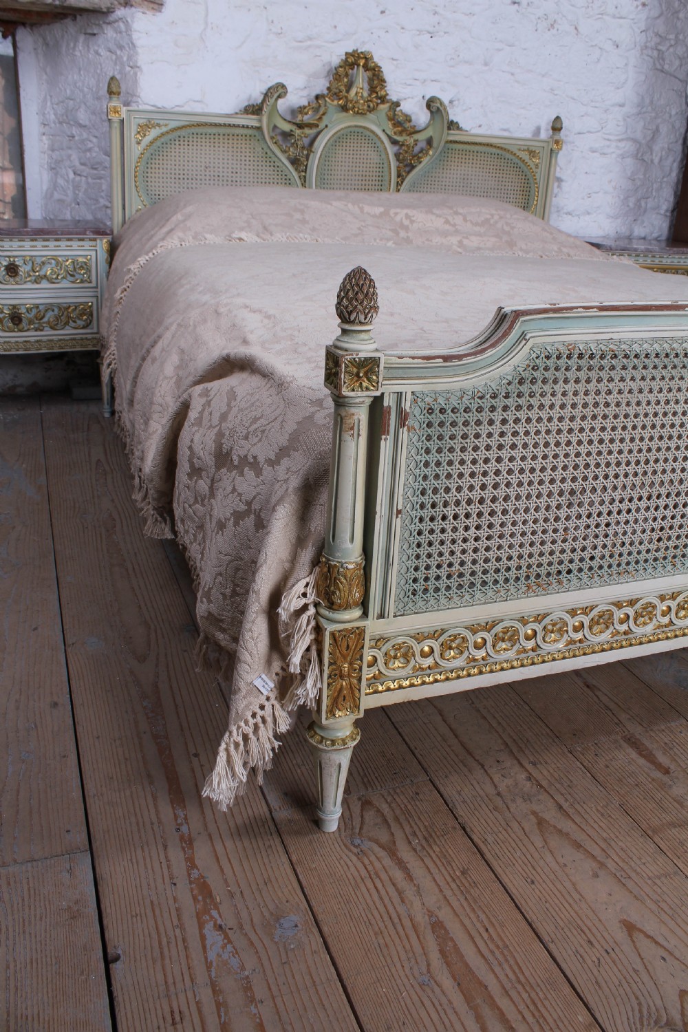 Impressive King size Caned  Louis XVI style king size bed and matching bedsides  View III