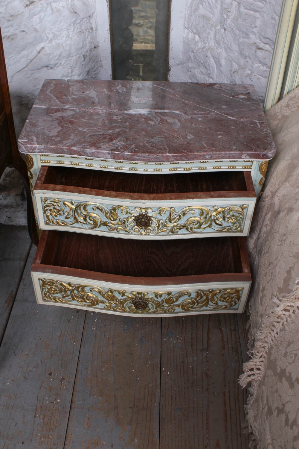 Impressive King size Caned  Louis XVI style king size bed and matching bedsides  View XI