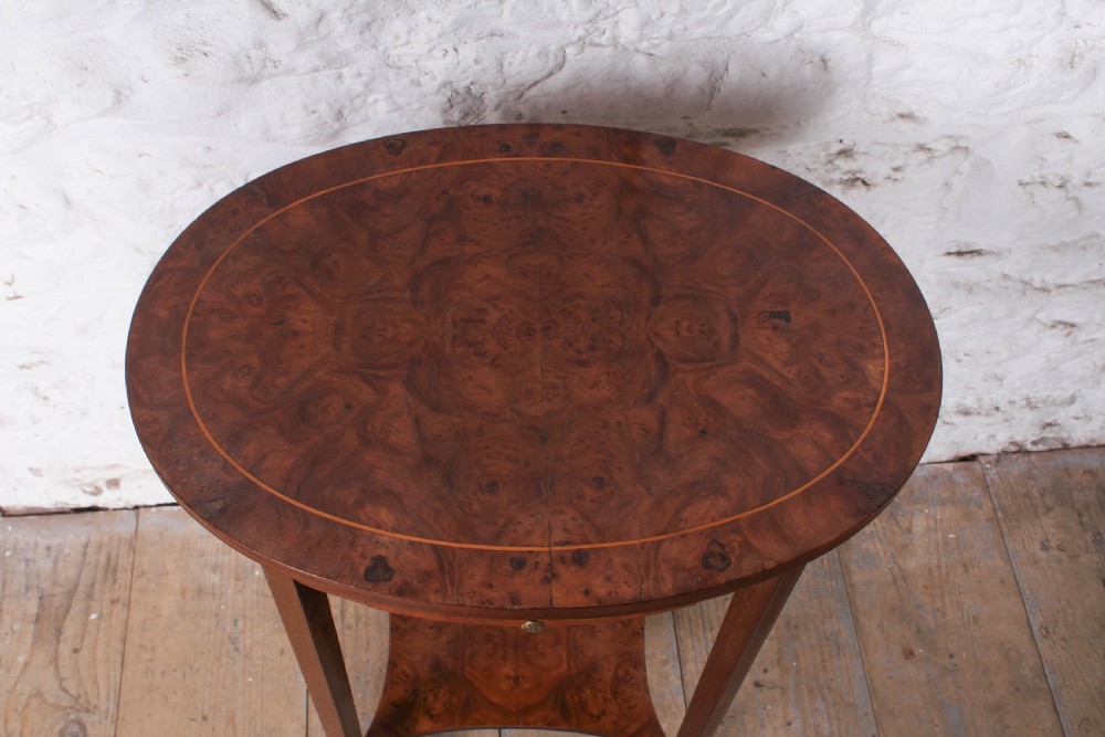 Pretty oval burr walnut side table  View II