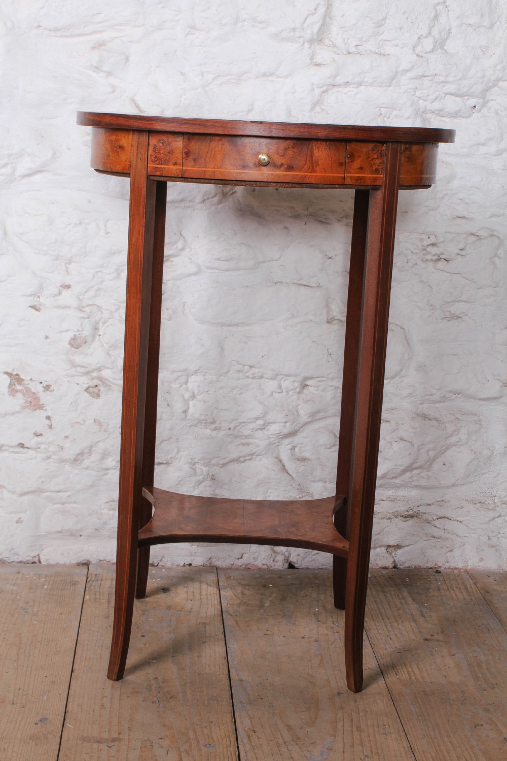 Pretty oval burr walnut side table  View III