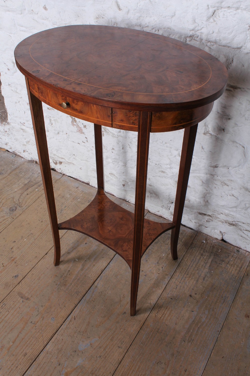 Pretty oval burr walnut side table  View IV