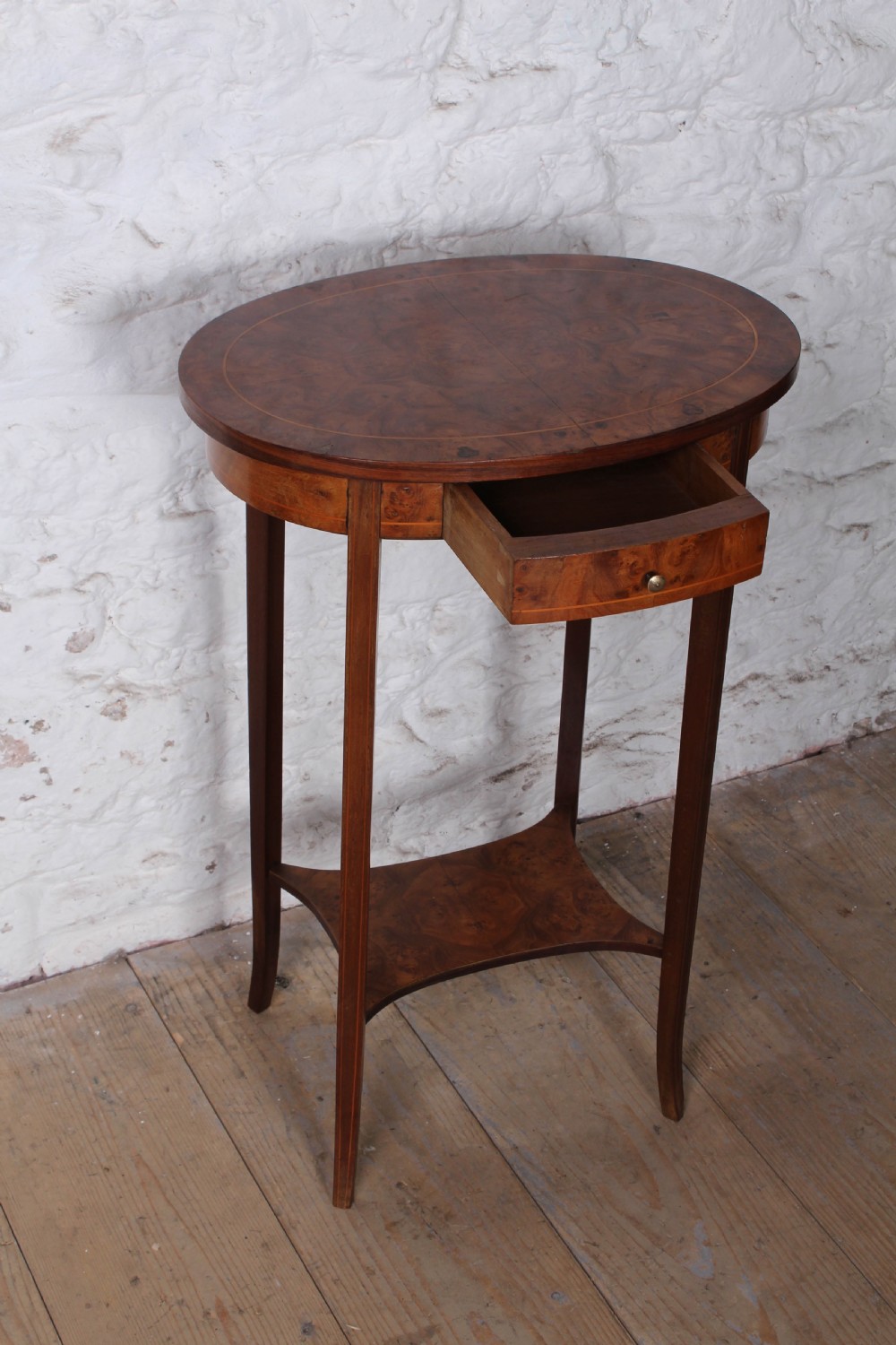 Pretty oval burr walnut side table  View V