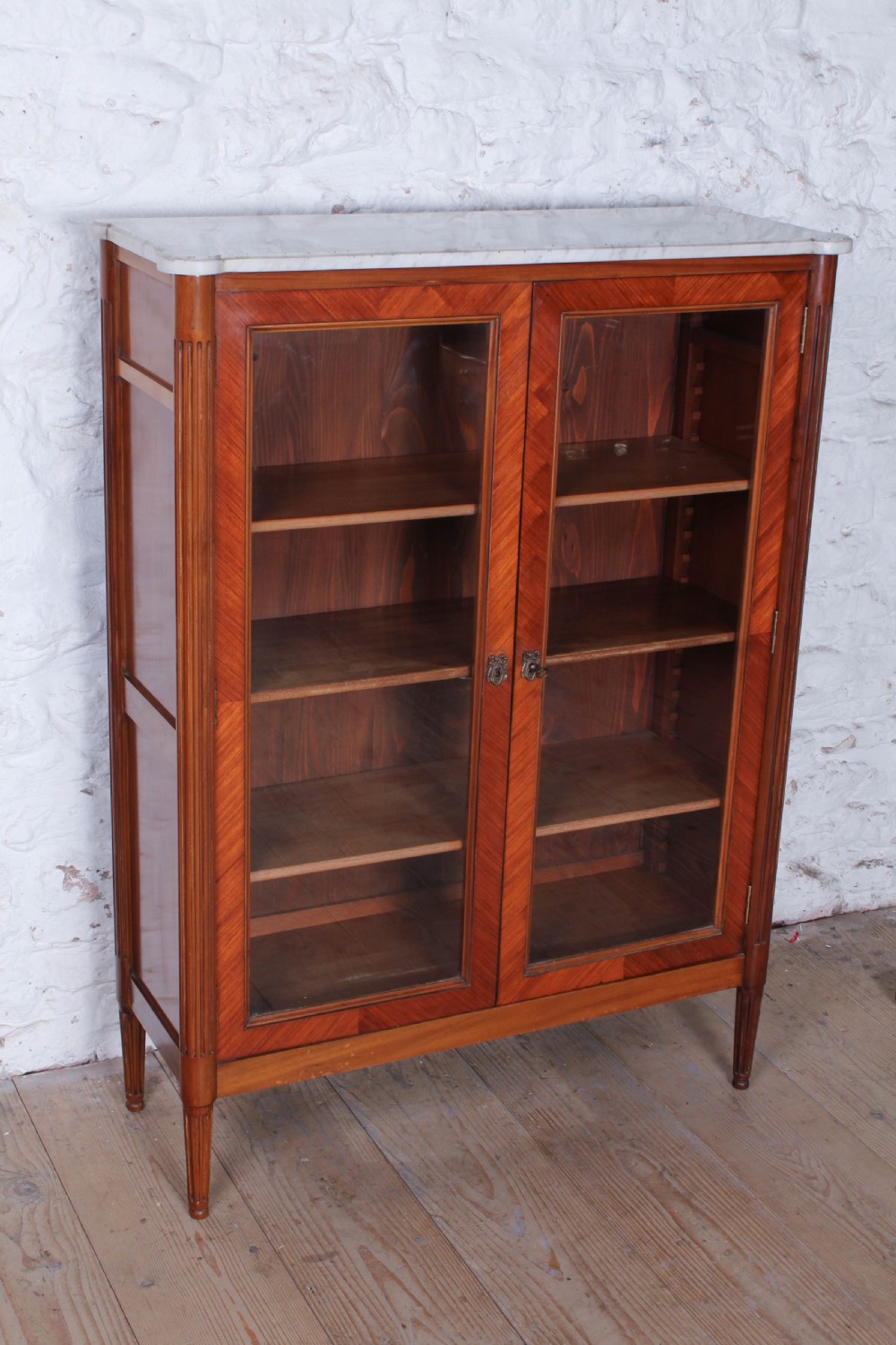 Marble top walnut French glazed vitreen