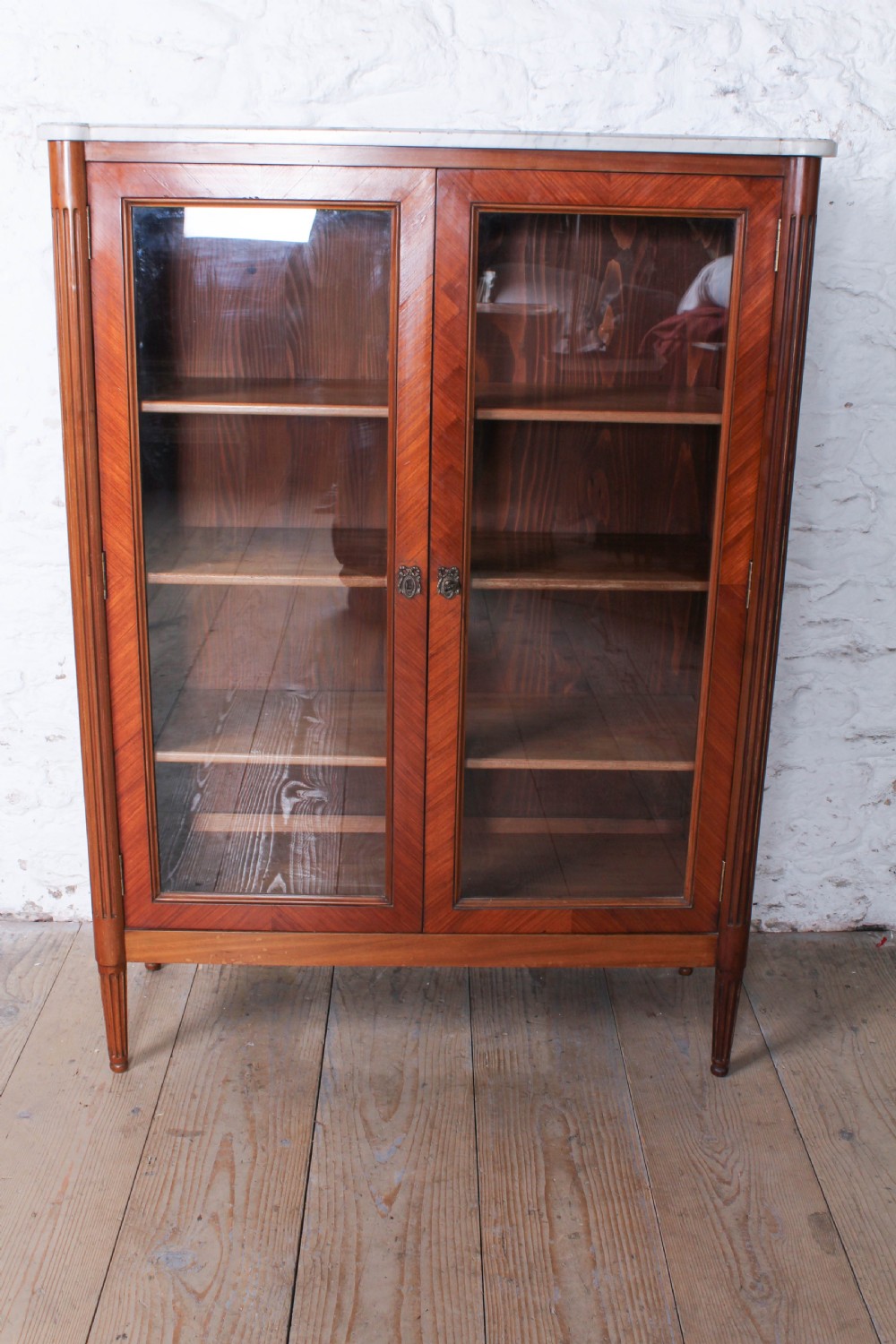 Marble top walnut French glazed vitreen View II