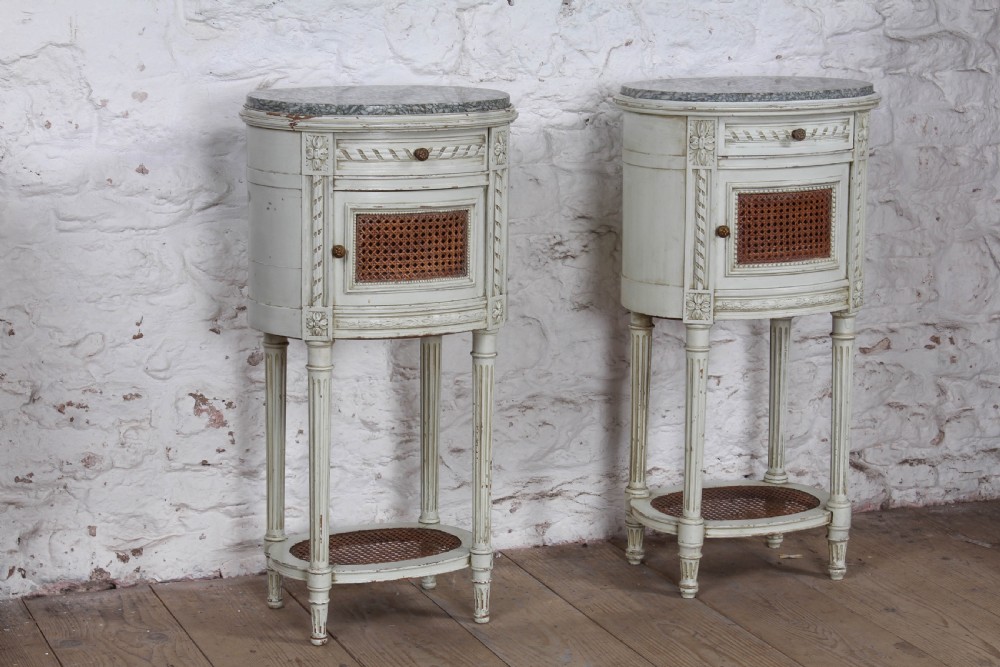 Rare pair of  painted French  beside cabinets