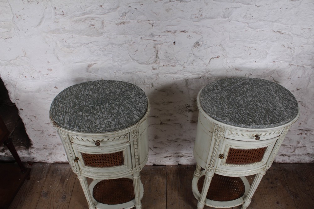 Rare pair of  painted French  beside cabinets View III