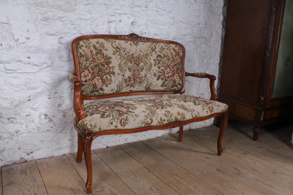 Pretty French Louis XV style two seater sofa with original tapestry fabric View II