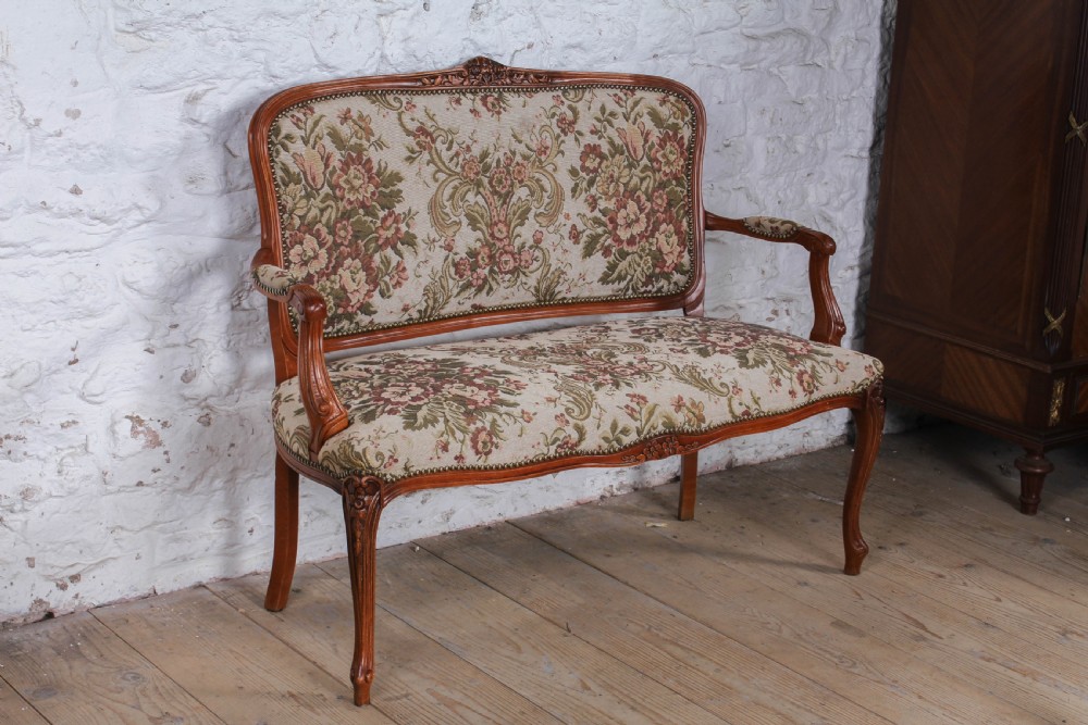 Pretty French Louis XV style two seater sofa with original tapestry fabric View III