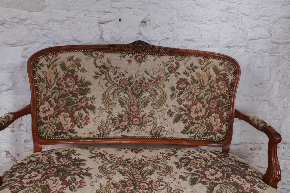 Pretty French Louis XV style two seater sofa with original tapestry fabric View V