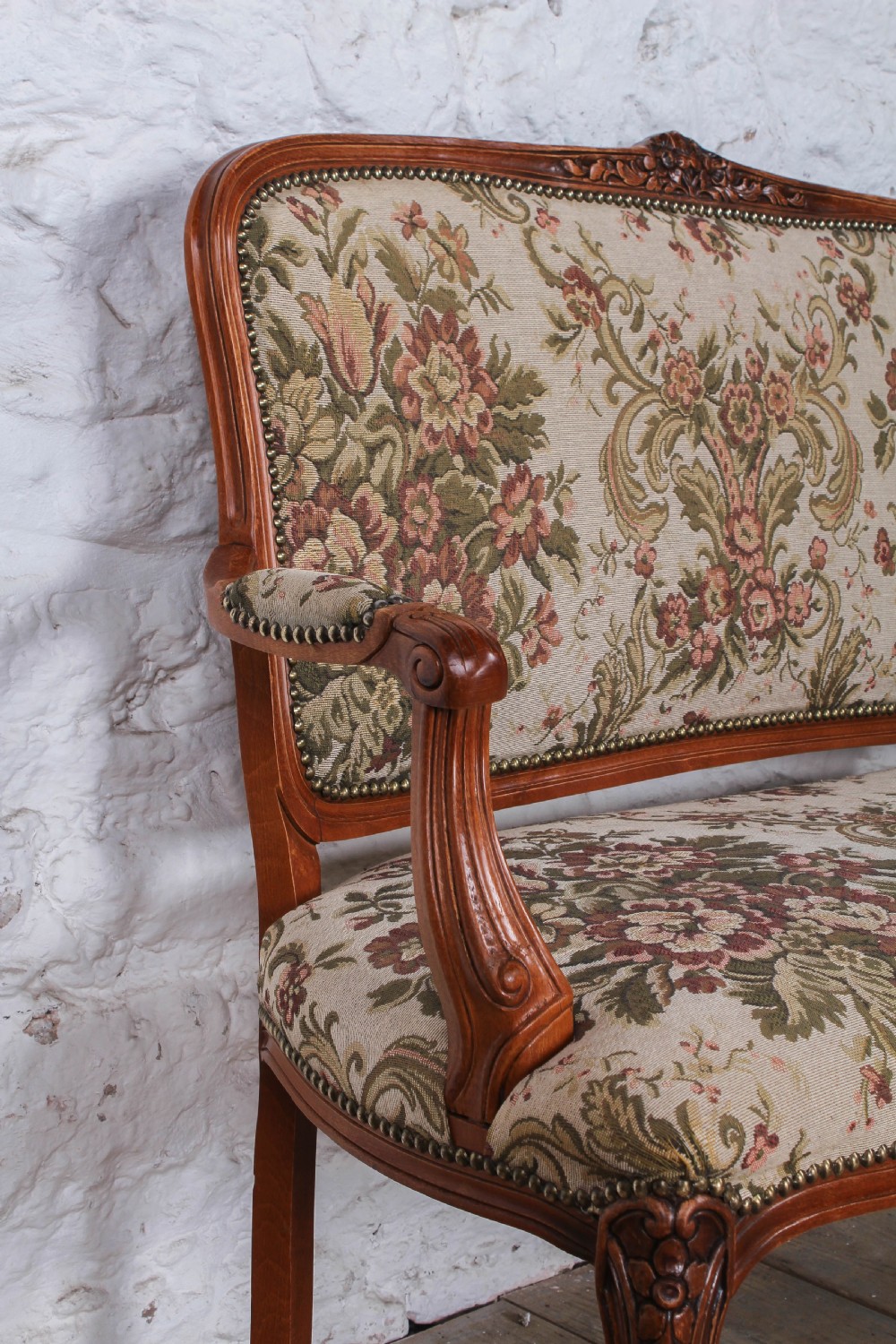 Pretty French Louis XV style two seater sofa with original tapestry fabric View VI
