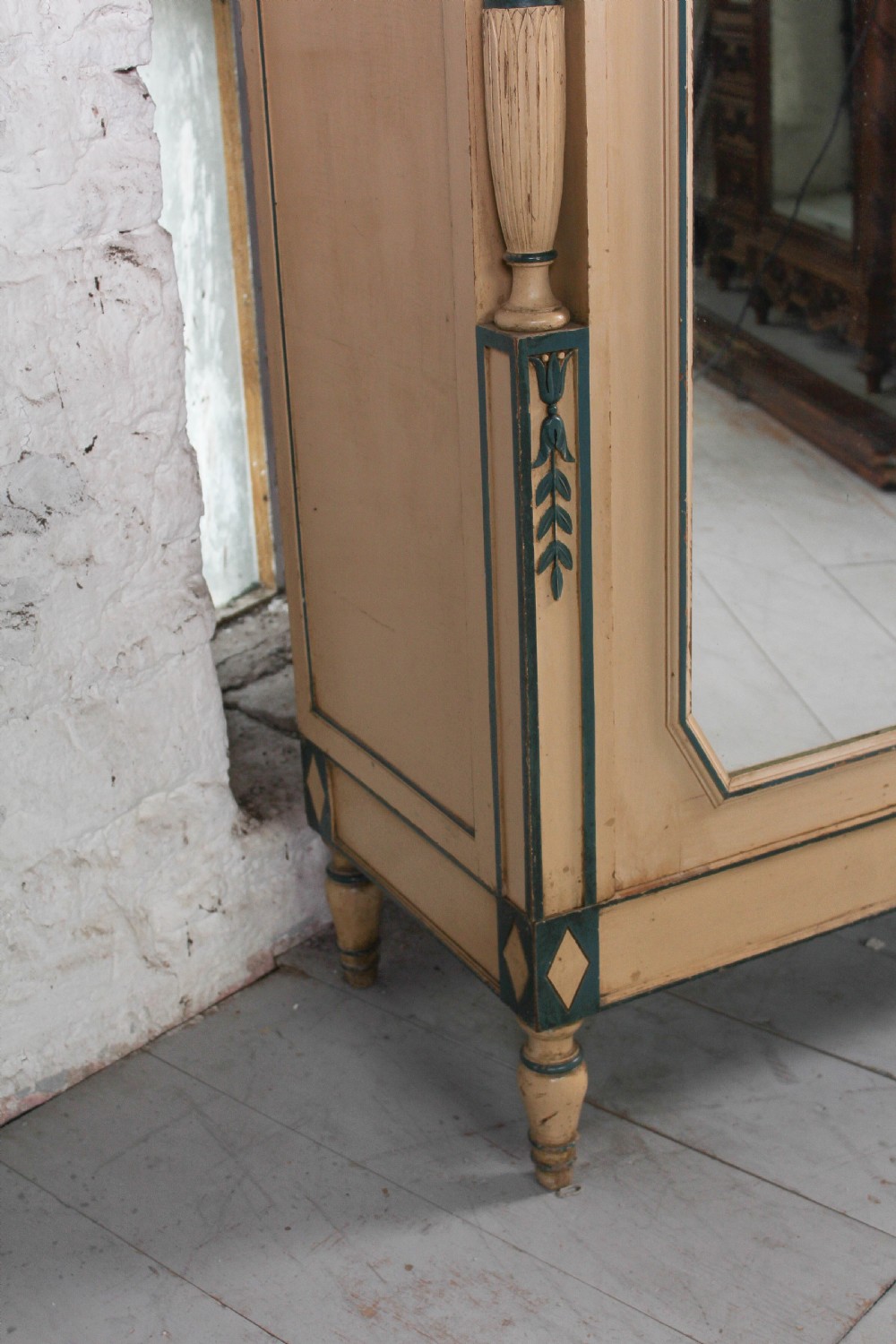 Attractive French painted armoire with mirrored doors View VI