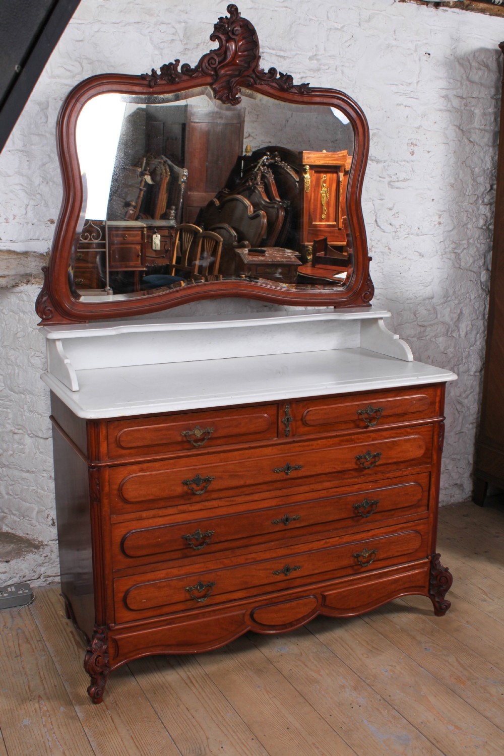 Louis XV style 5 Drawer Chest of Drawers with mirror and marble top. View II
