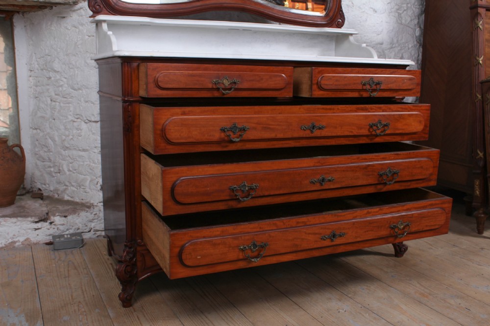 Louis XV style 5 Drawer Chest of Drawers with mirror and marble top. View VI