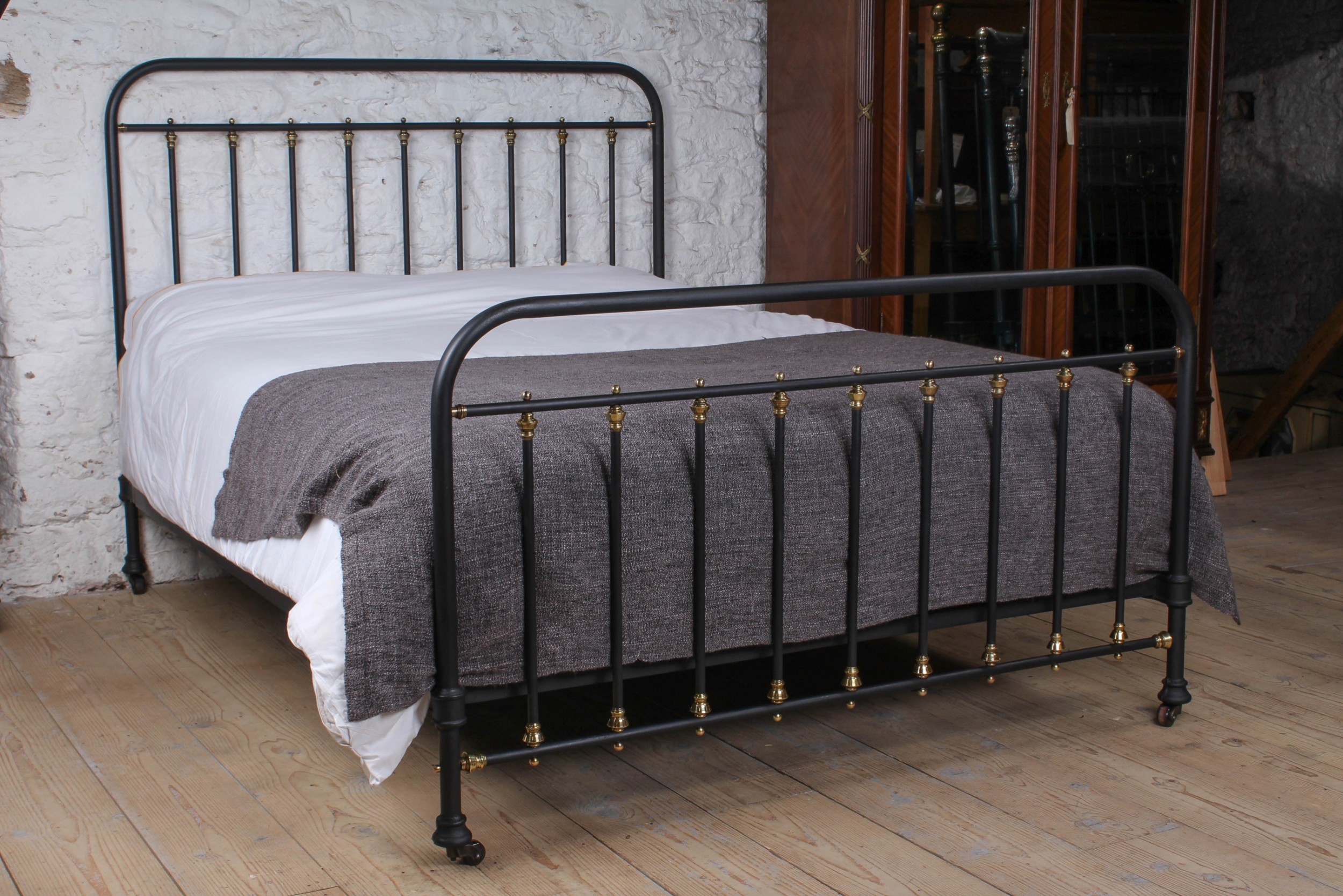 Handsome French Iron and Brass Kingsize bed. 