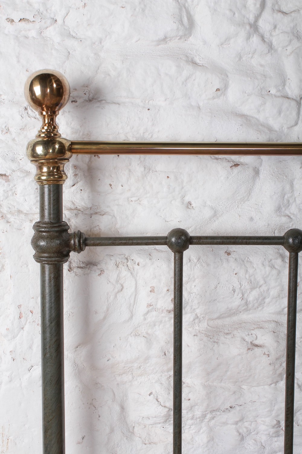 Classic Victorian aged green and brass no end double bed  View IV
